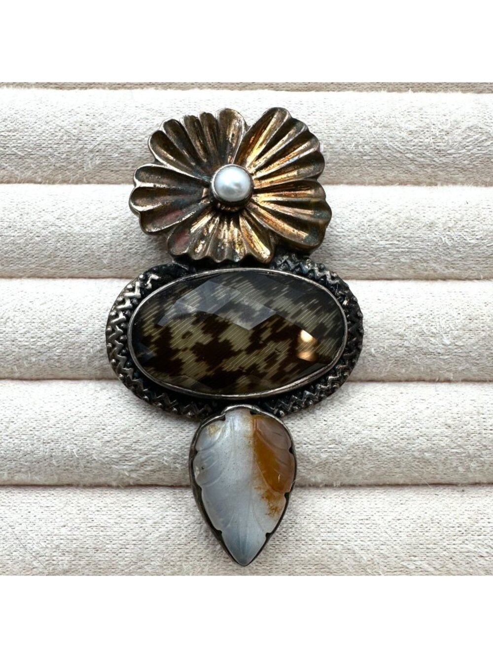 Amy Kahn Russell Sterling Silver Multi Gemstone Pin Pendant 2.5 Inch